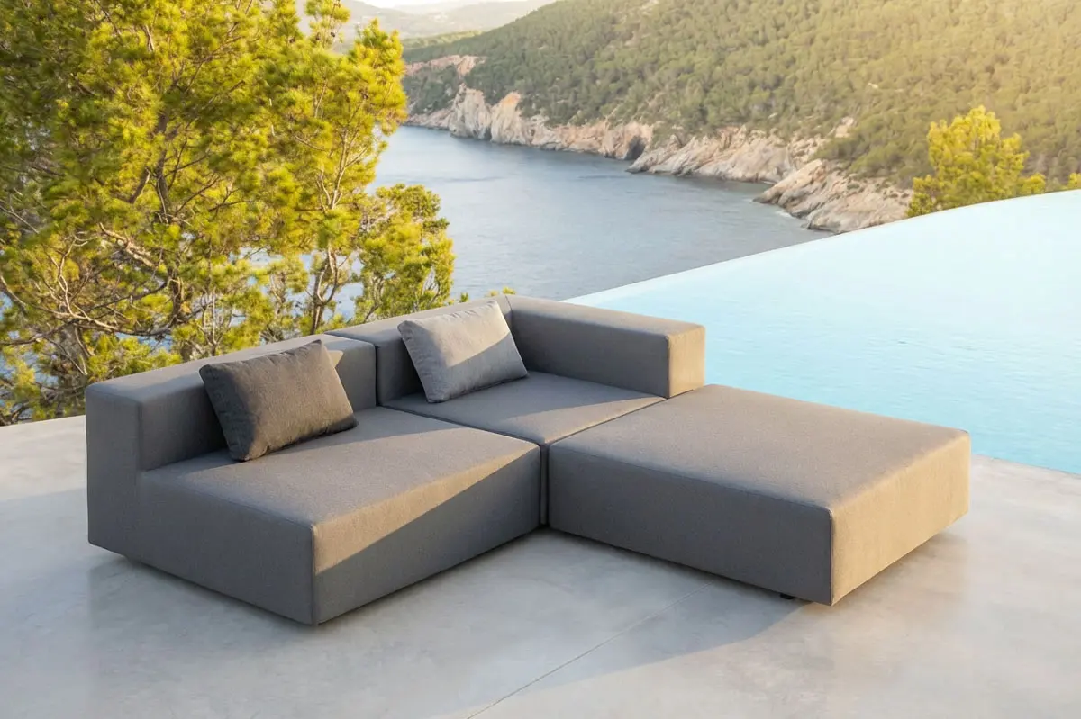 Wetterfester Outdoor Lounge Hocker & Polsterhocker LOOP: Luxus-Komfort – Vielseitiger Pouf, Fußablage & Modul für Lounge Sets & Balkonsofas