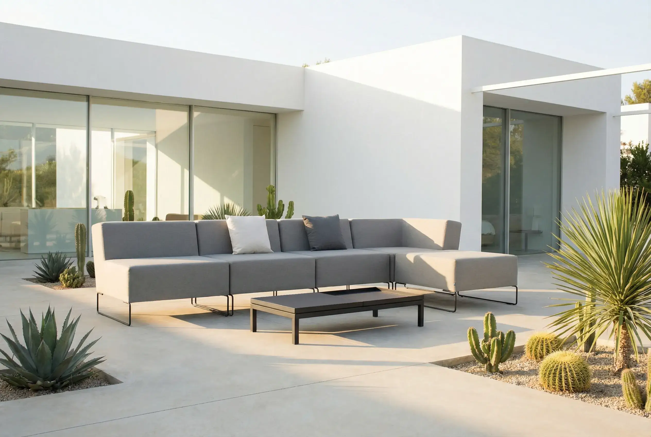 Garten Lounge Set auf Terrasse mi 2 Lounge Sitzgruppen